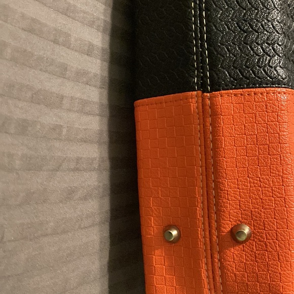 NEW NWOT Color Block Handbag Purse Textured Croc Alligator Orange, Black, Beige - Picture 3 of 15